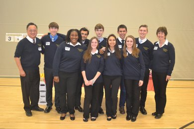 The Lemoore Middle College High School Decathlon team: Front row: Alexis Ricks, Macy Gage, Ali Macias, Sidney Sever. Back Row: Allen Tong, William Young, Alex Panzera, David Vigler, Chris Azevedo, Braden Jones, Janet Bengtson.